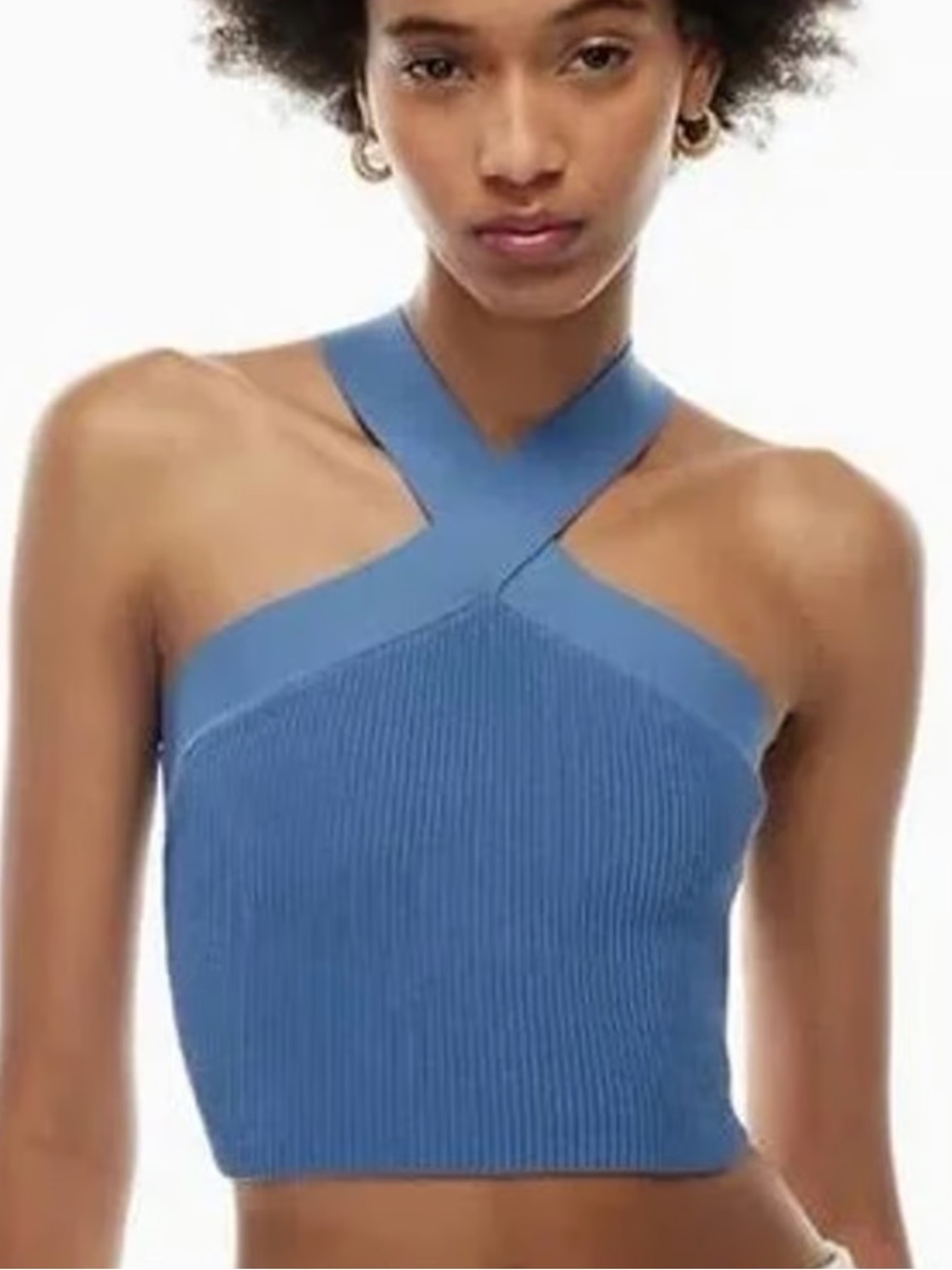 Aritzia Babaton Sculpt Knit Blue Crisscross Halter Top